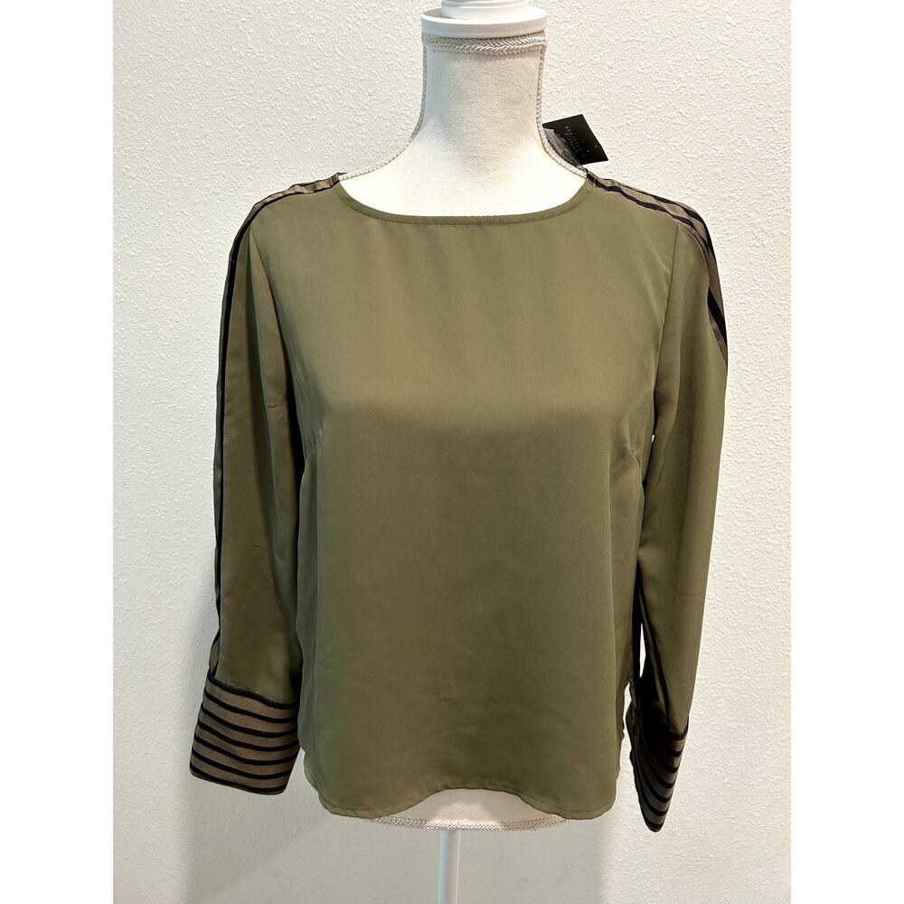Vince Camuto Women's Contrast-Trim Long-Sleeve Top Size Small Olive Color New